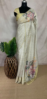 Light yellow Sequins designer saree, with BP