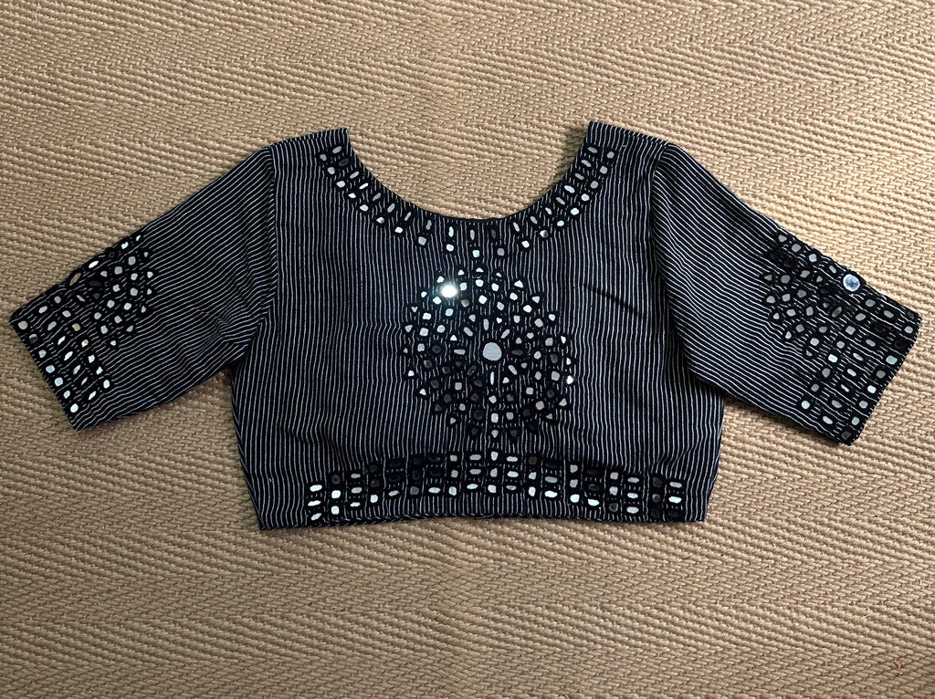 Kala cotton black blouse with mirror work