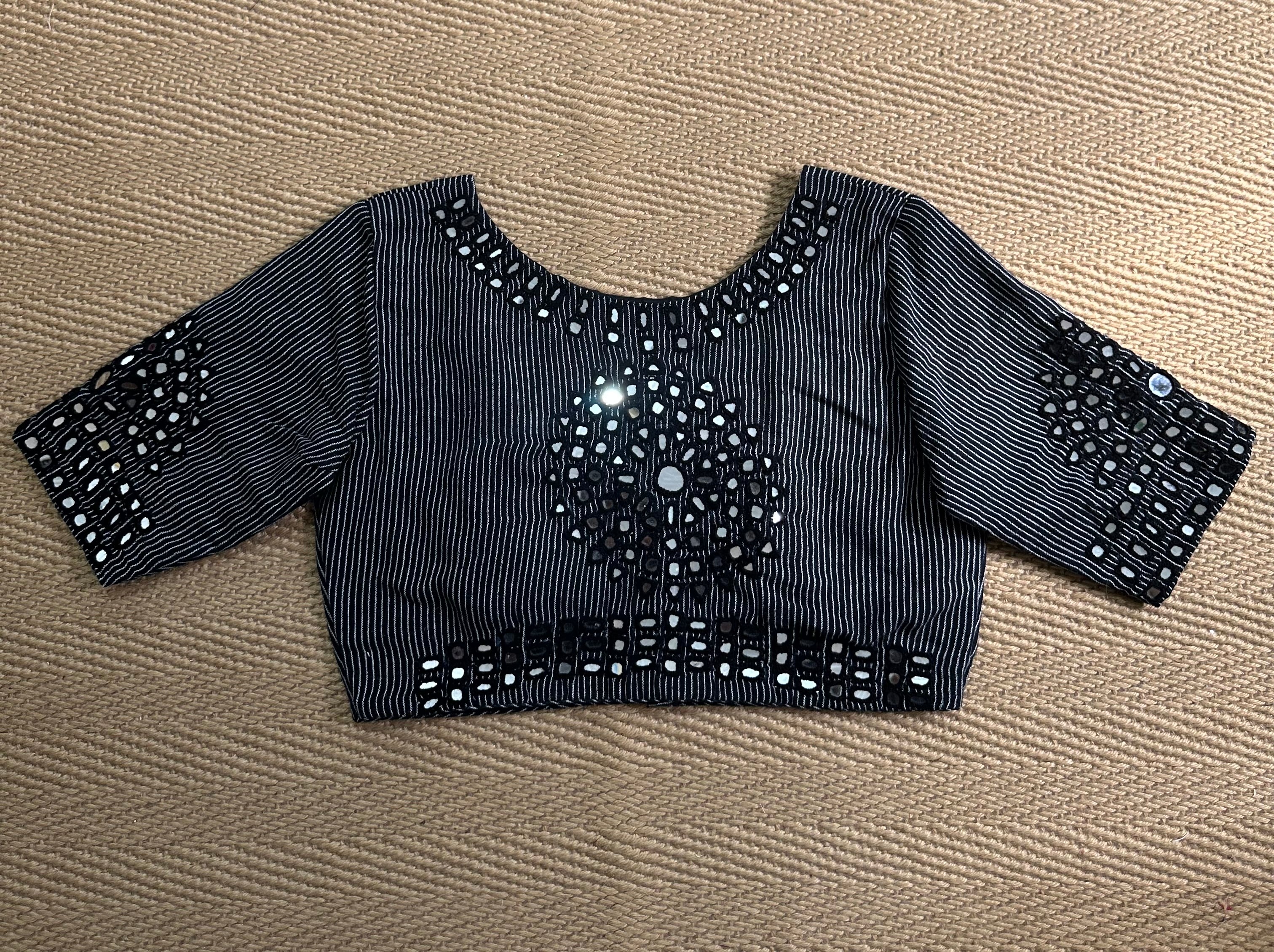 Kala cotton black blouse with mirror work