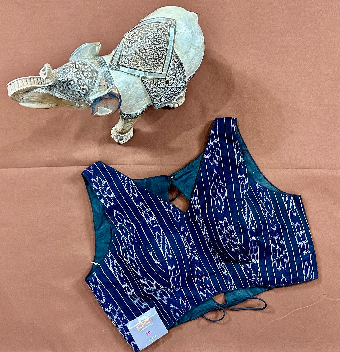 Black ikkat sleeveless blouse with back pattern