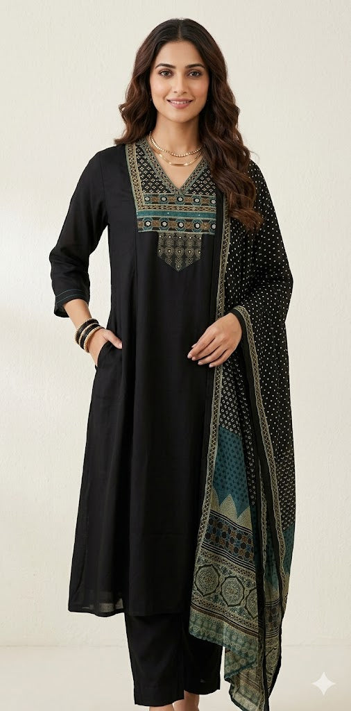 Muslin silk kurti with bottom and dupatta