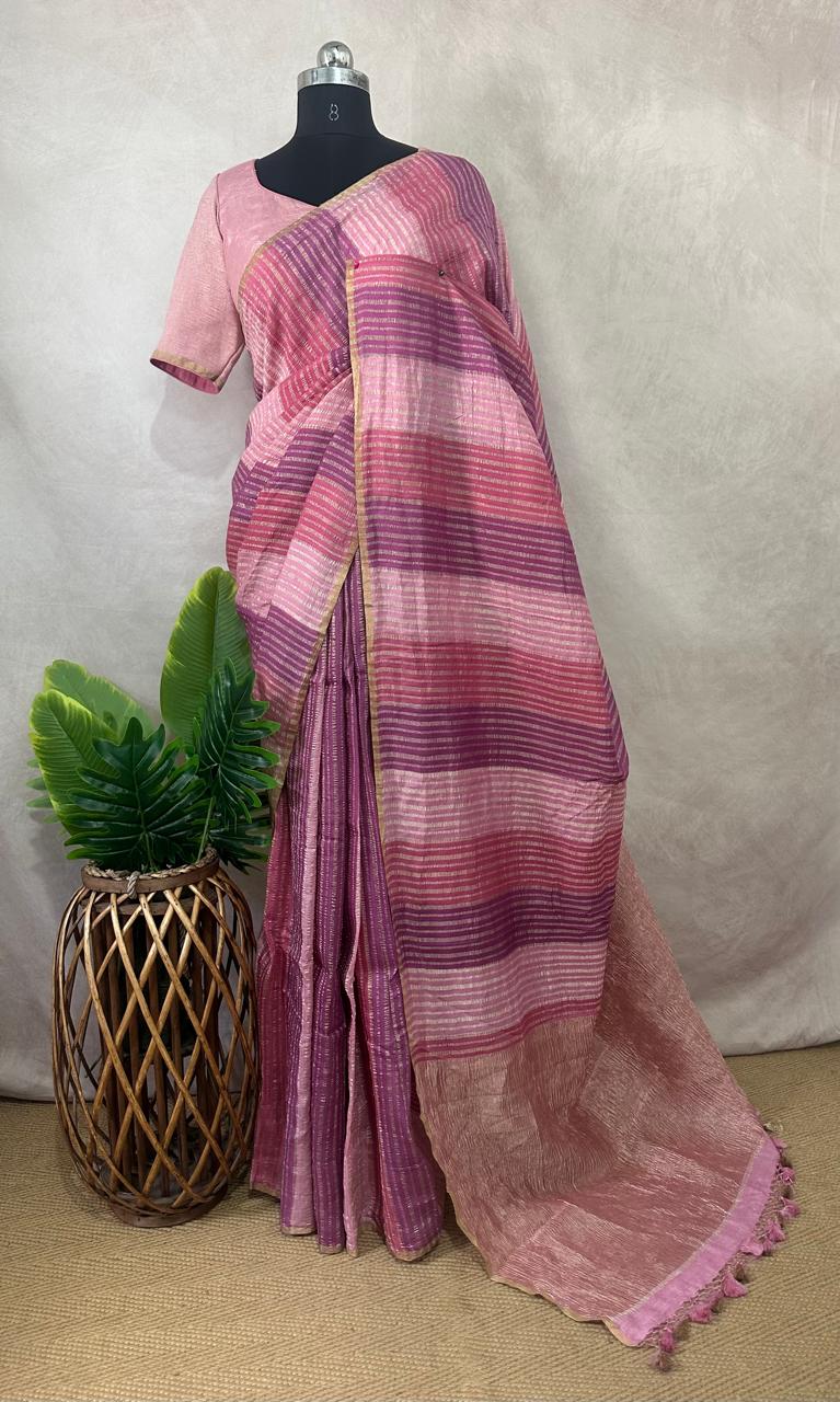 Designer munga silk saree with stitched blouse