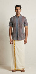 Ajrakh handblock printed Mandarin colar shirts in pure modal silk