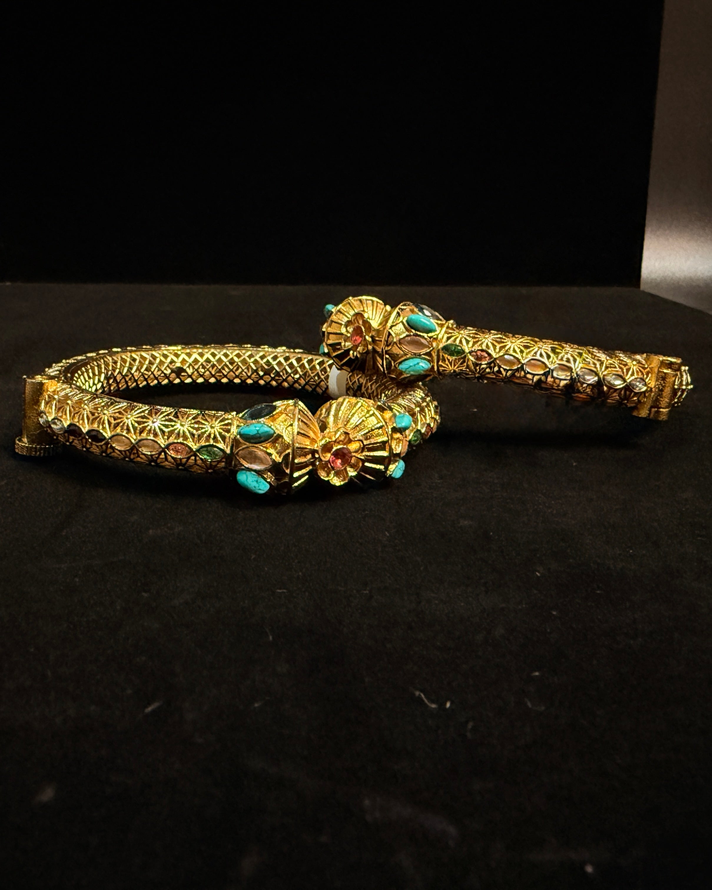 Gold openable kada with Multi stone (fits 2.6 to 2.10)