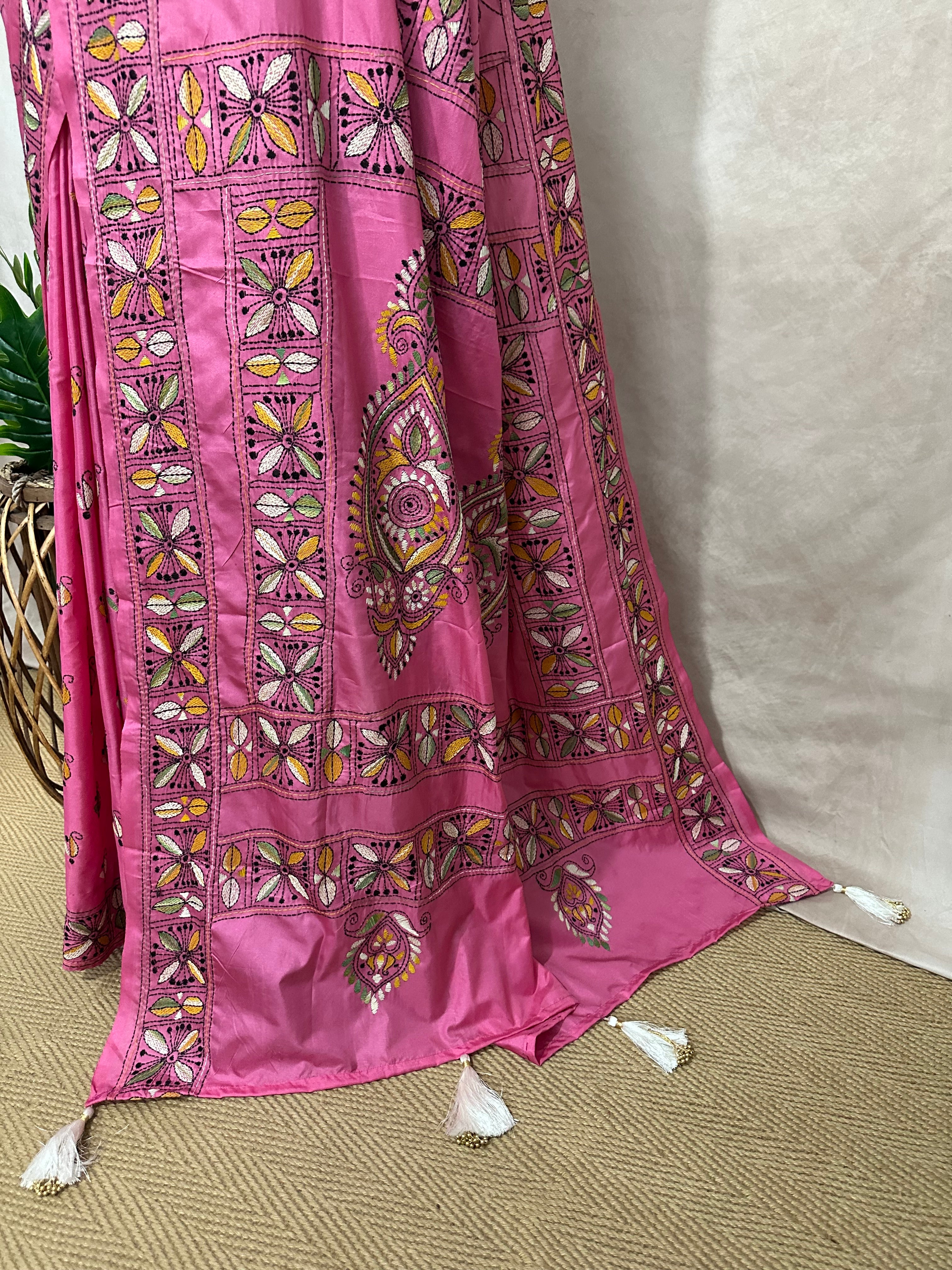 Bangalore silk saree with kantha work, No BP