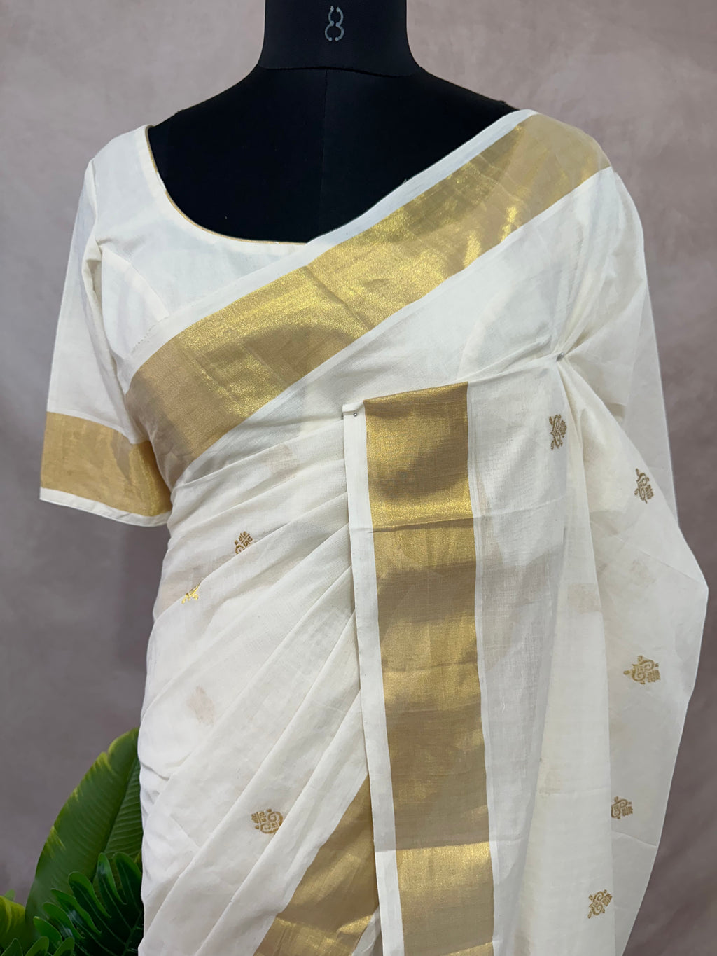 Handloom kerala kasavu saree with stitched blouse