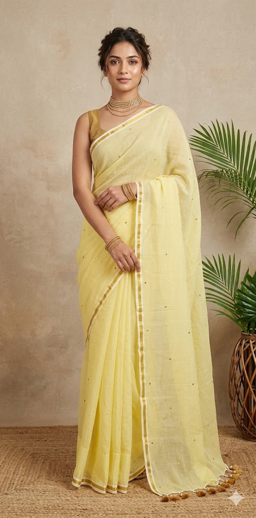 Pure mulcotton saree with sequins