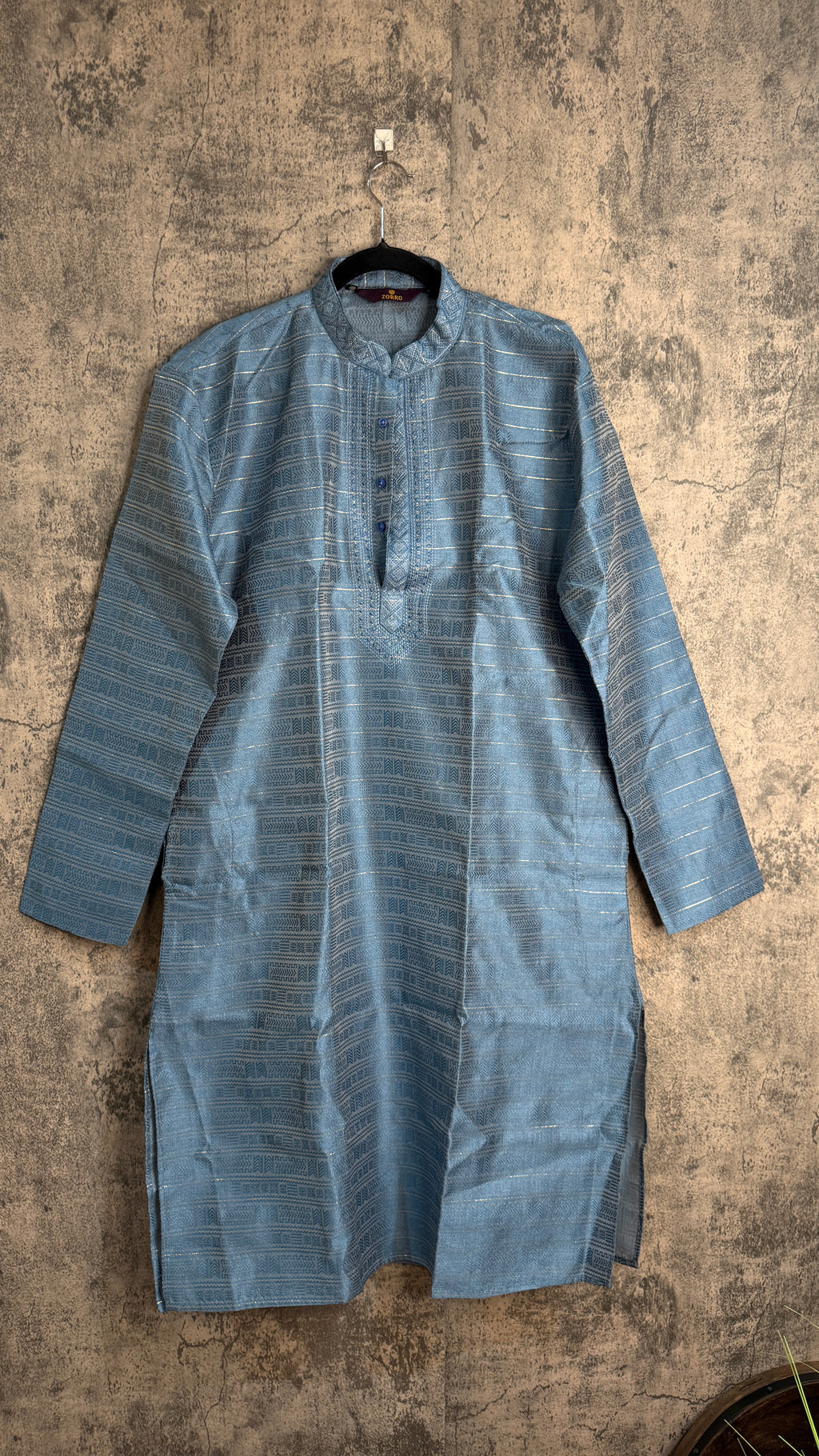 Light demin blue kurta with self embroidery