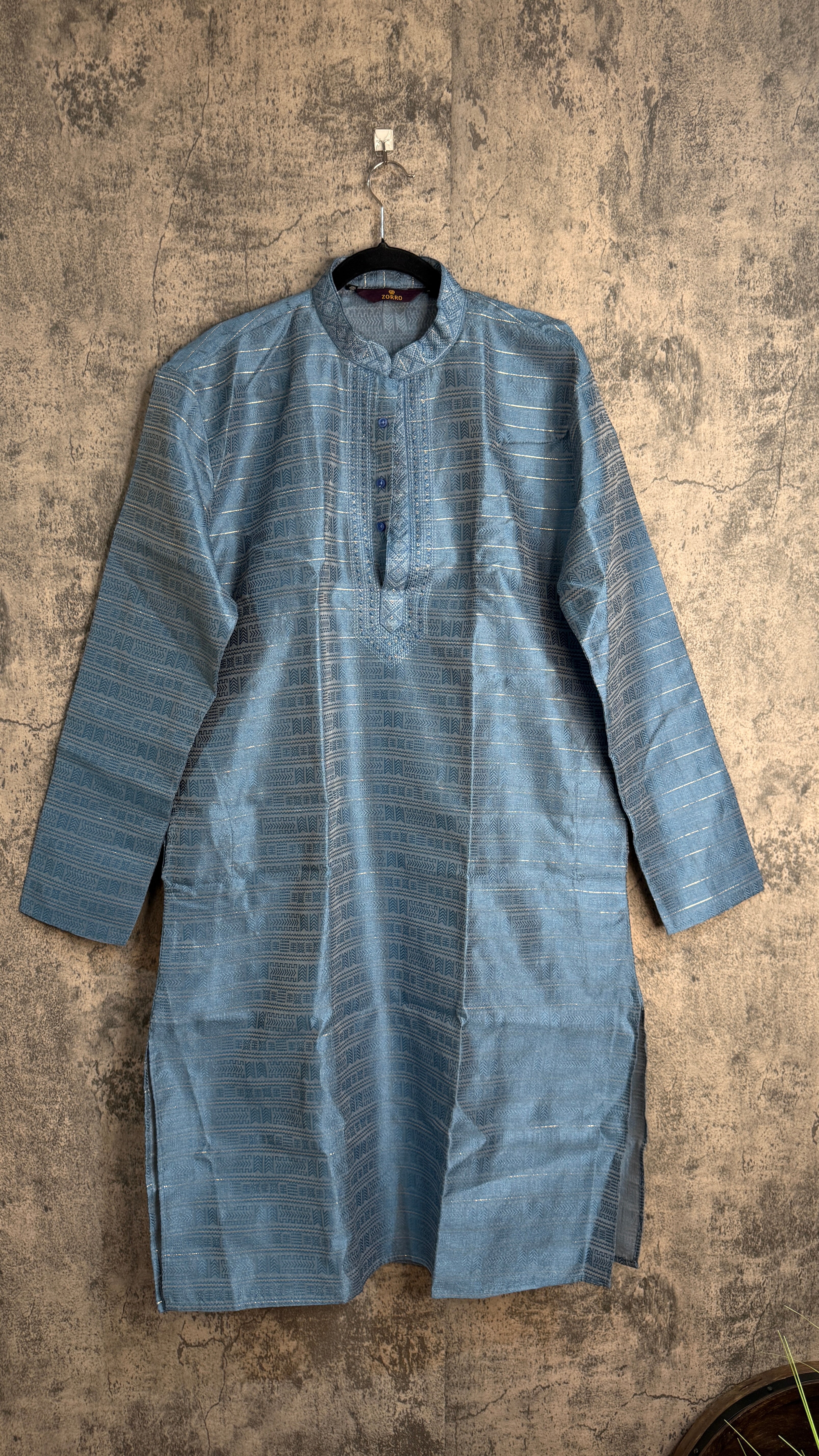 Light demin blue kurta with self embroidery