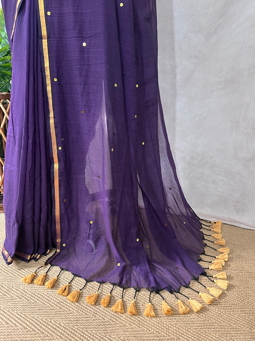 Pure mulcotton saree with sequins