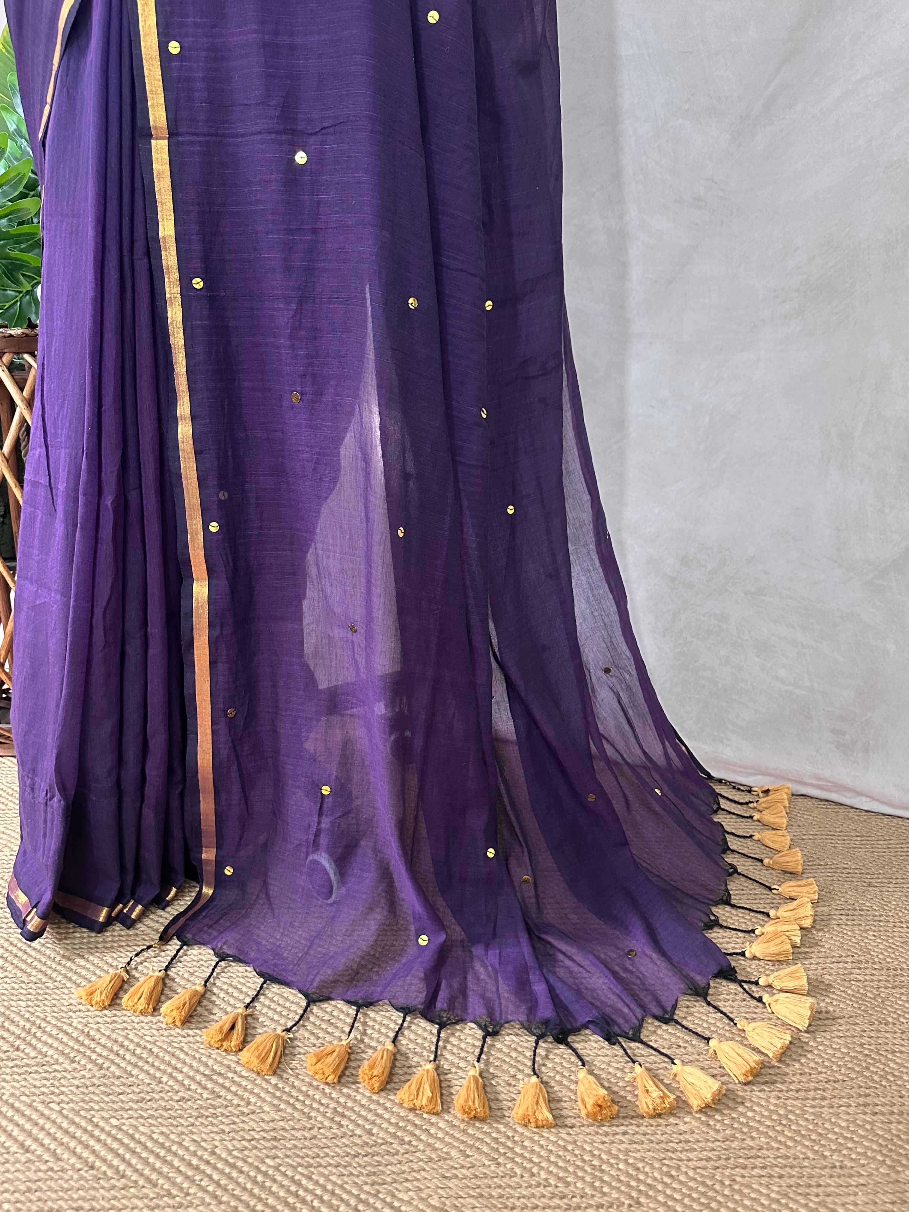 Pure mulcotton saree with sequins