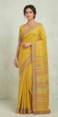 Organic Kala cotton handloom saree with mirror work , stitched blouse