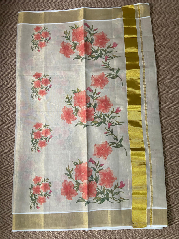 Cotton tissue floral digital printed set saree