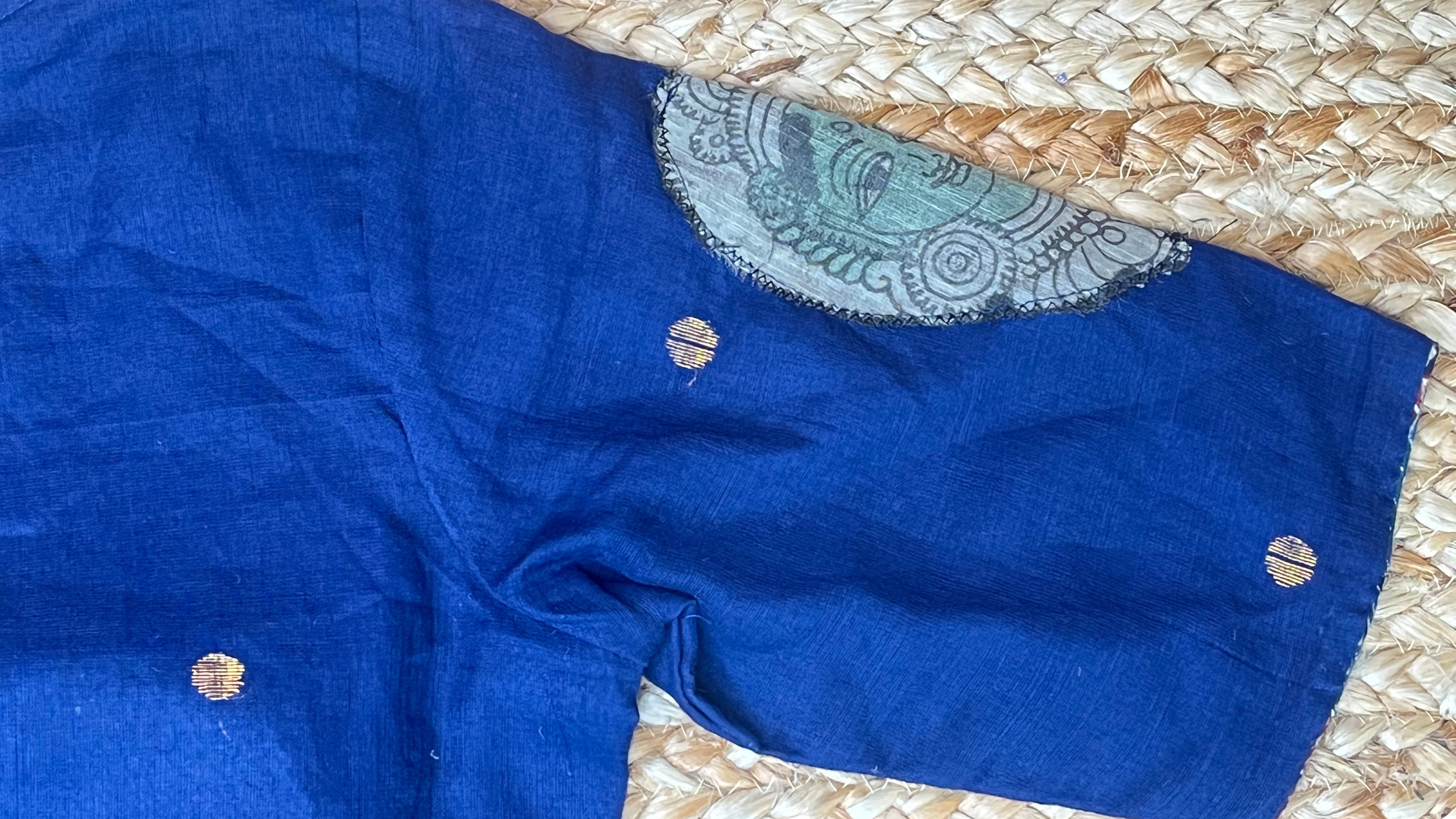 Blue cotton patchwork blouse
