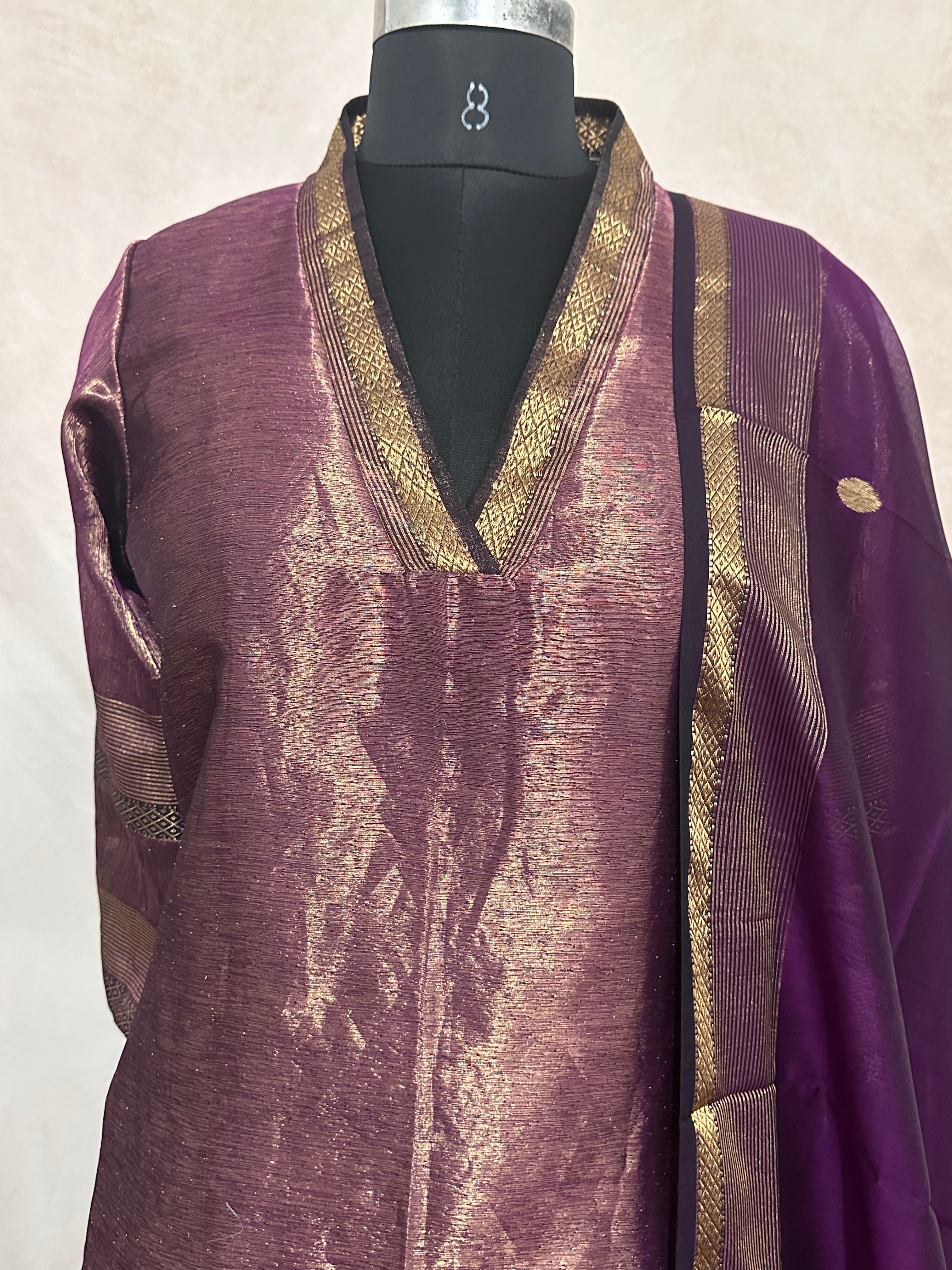 Maheshwari tissue cotton kurti with bottom and dupatta