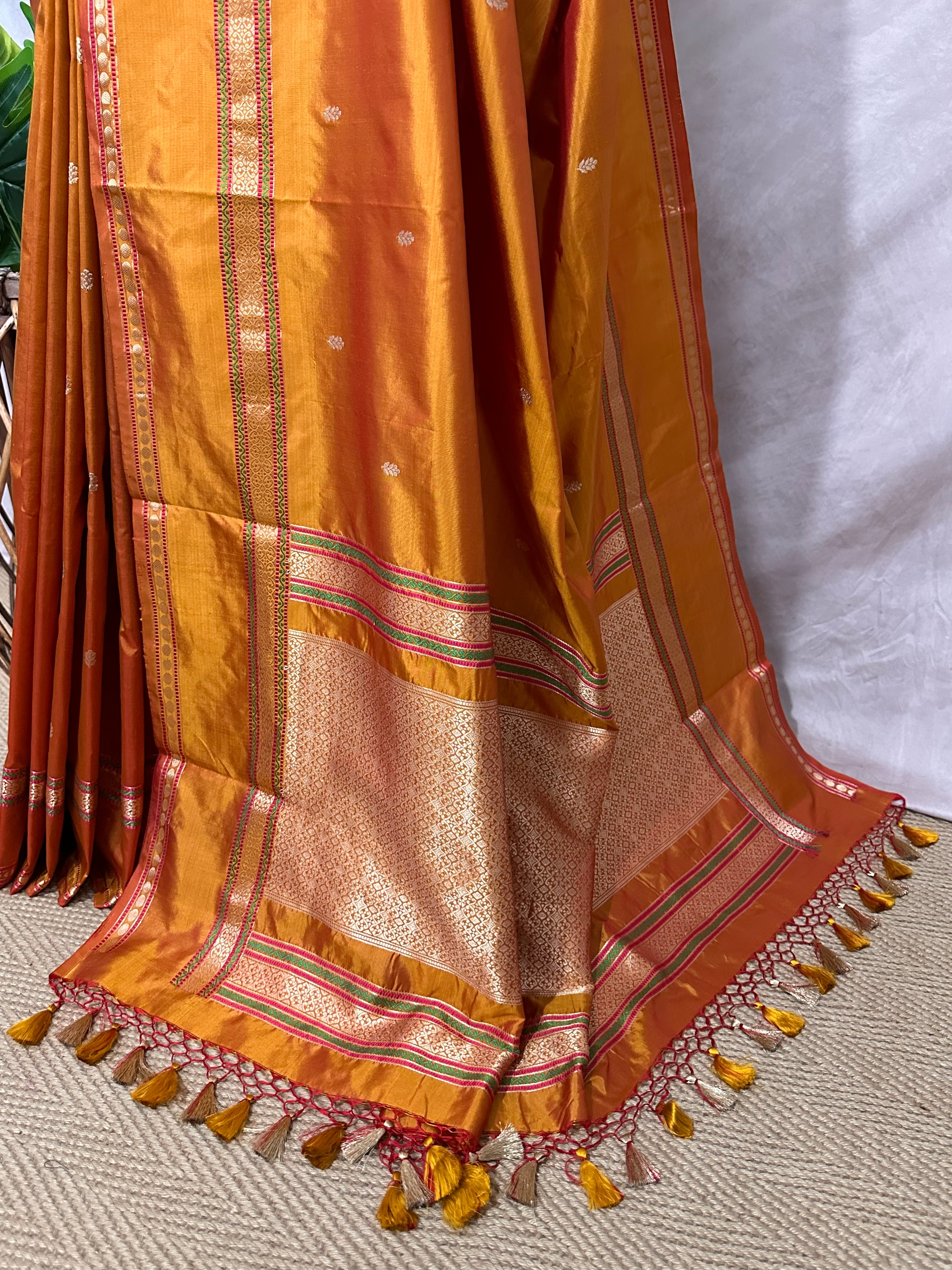 Handloom Pure katan banarsi soft silk saree with stitched blouse