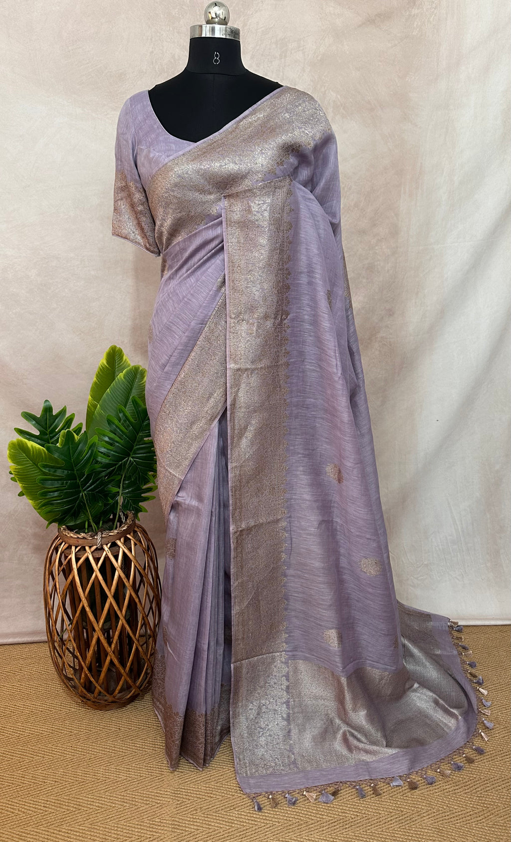 Linen banarsi saree with stitched blouse