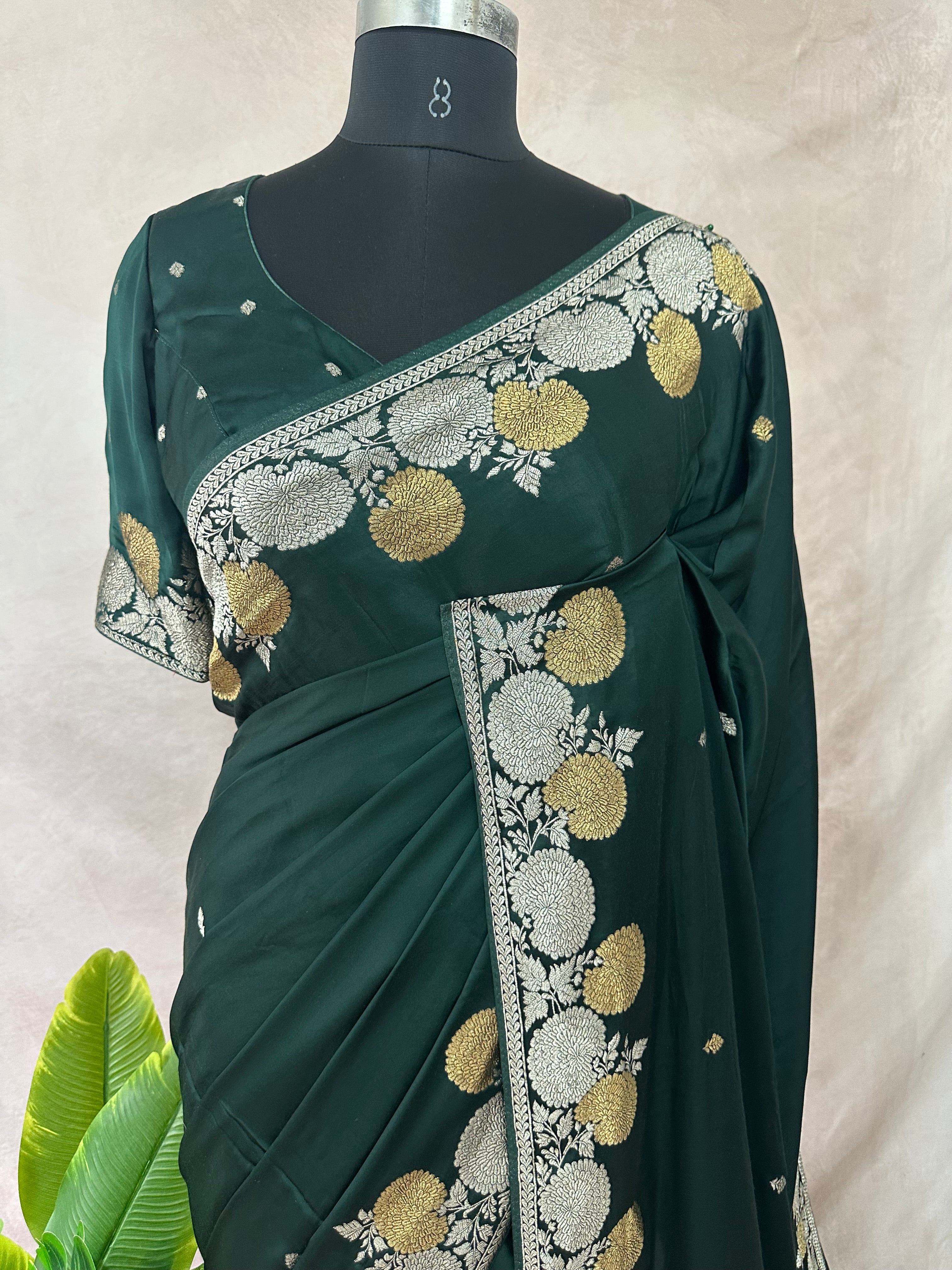 Silk crepe georgette saree with stitched blouse