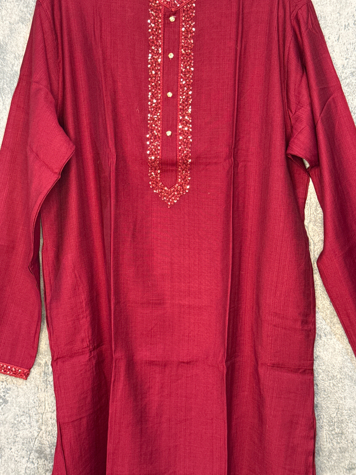 Maroon soft cotton kurta with hand embroidery