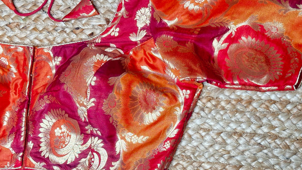 Red and orange brocade banarsi blouse