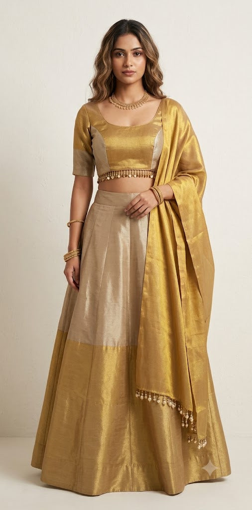 Cotton tissue 8m flare skirt, blouse and dupatta
