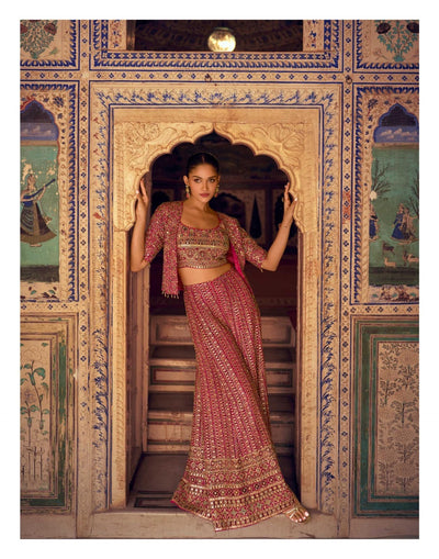 Pink color Palazo with blouse and coat