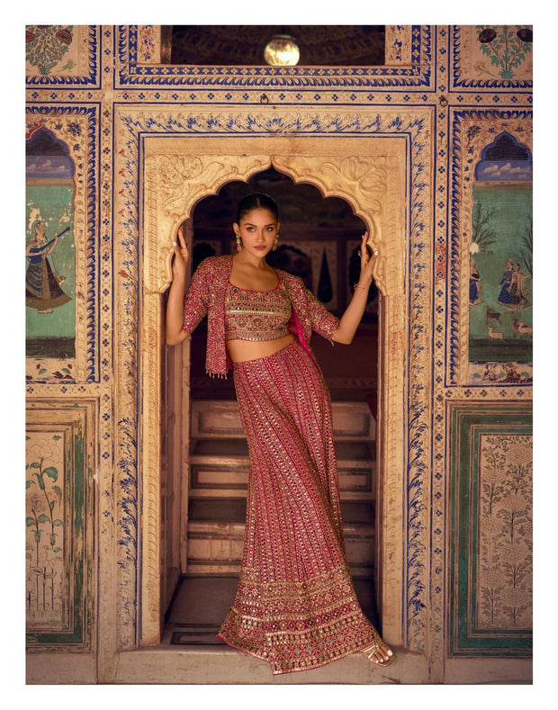 Pink color Palazo with blouse and coat