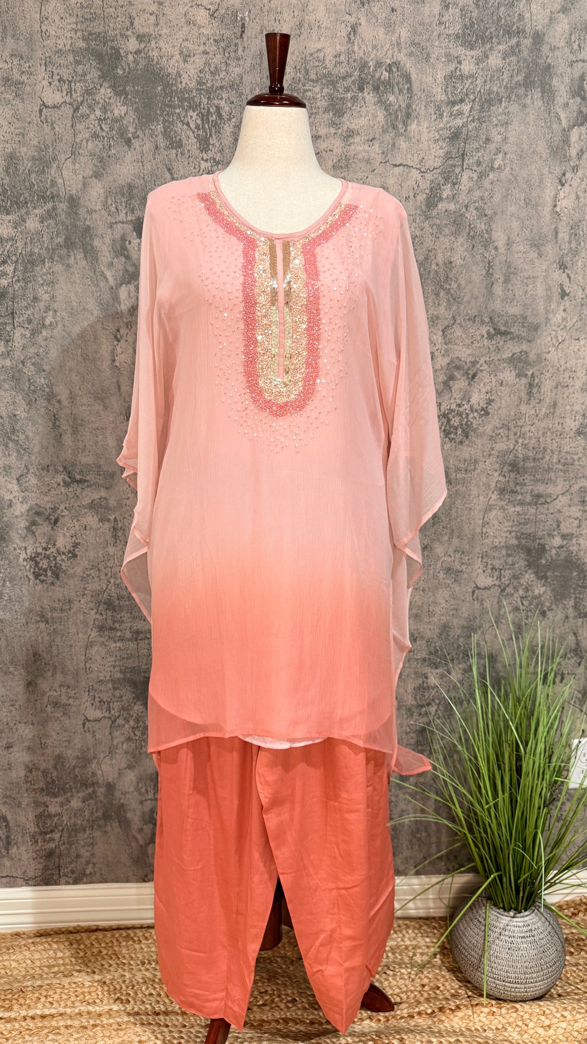 Chiffon designer short kaftan with bottom