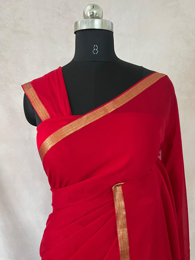 Red pure Mysore silk saree with BP
