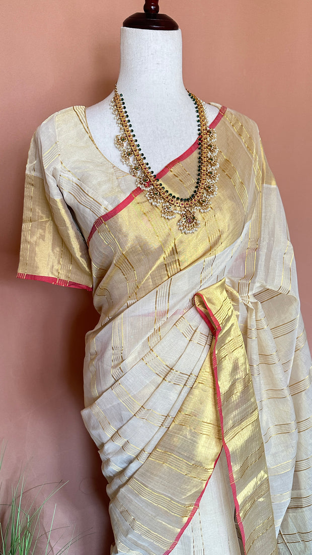 Handloom kerela saree with stitiched blouse