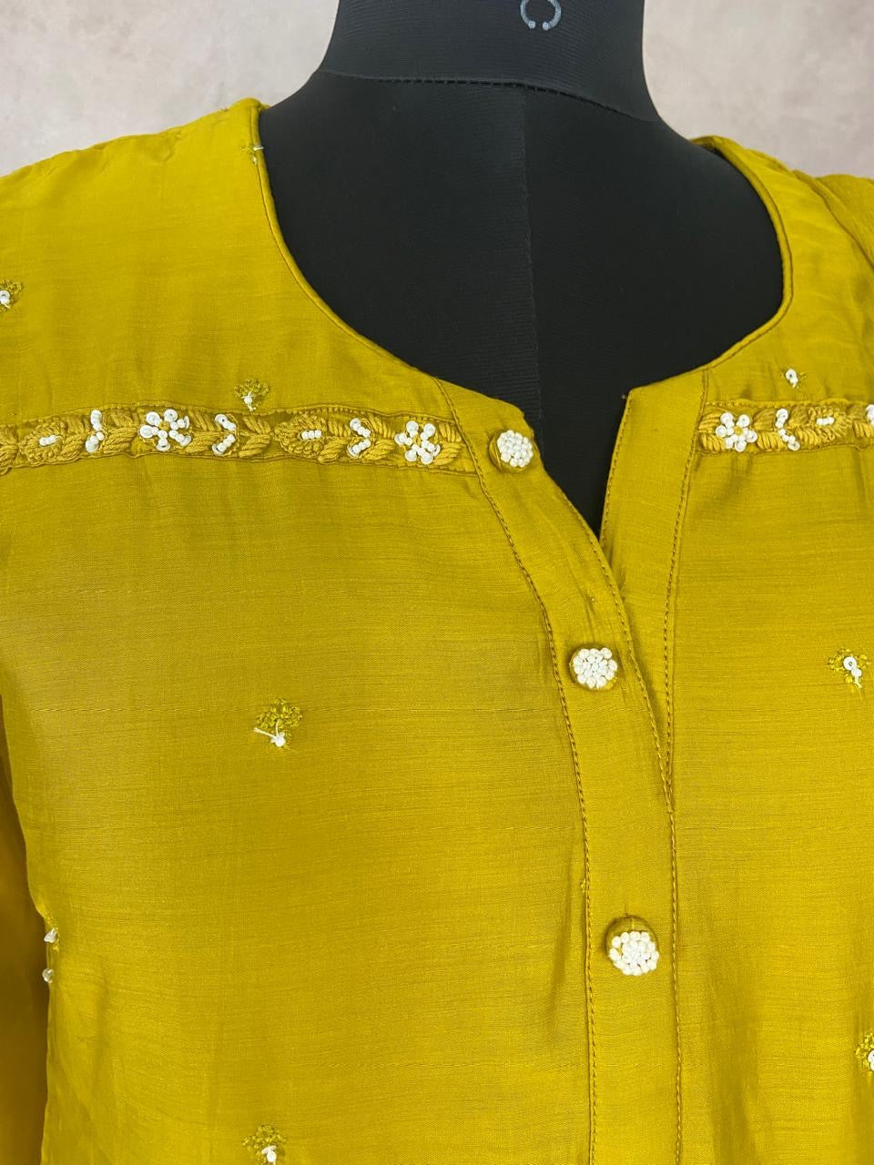 Mustard yellow kurti with bottom and dupatta