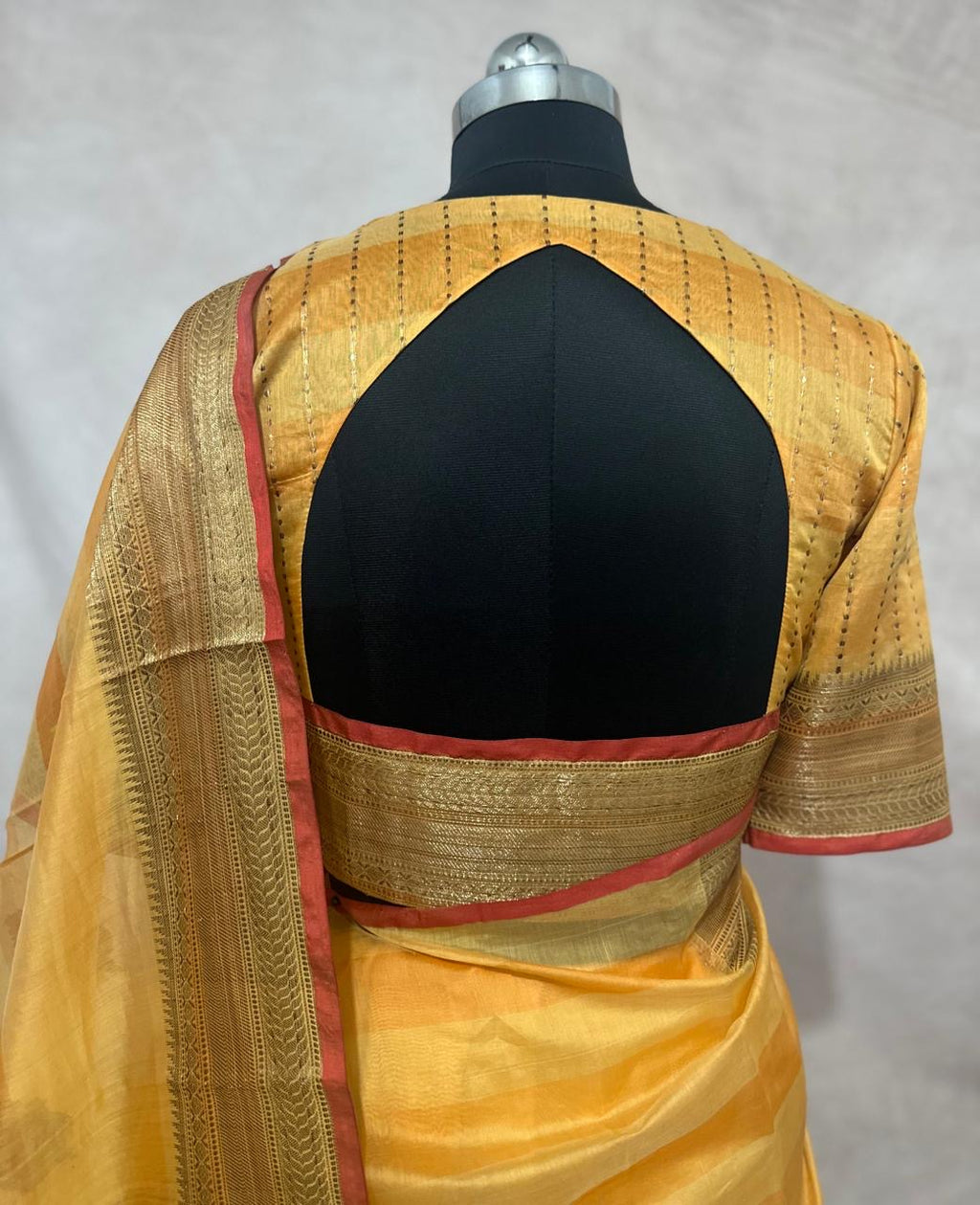 Banarsi cotton silk handloom saree with stitched blouse