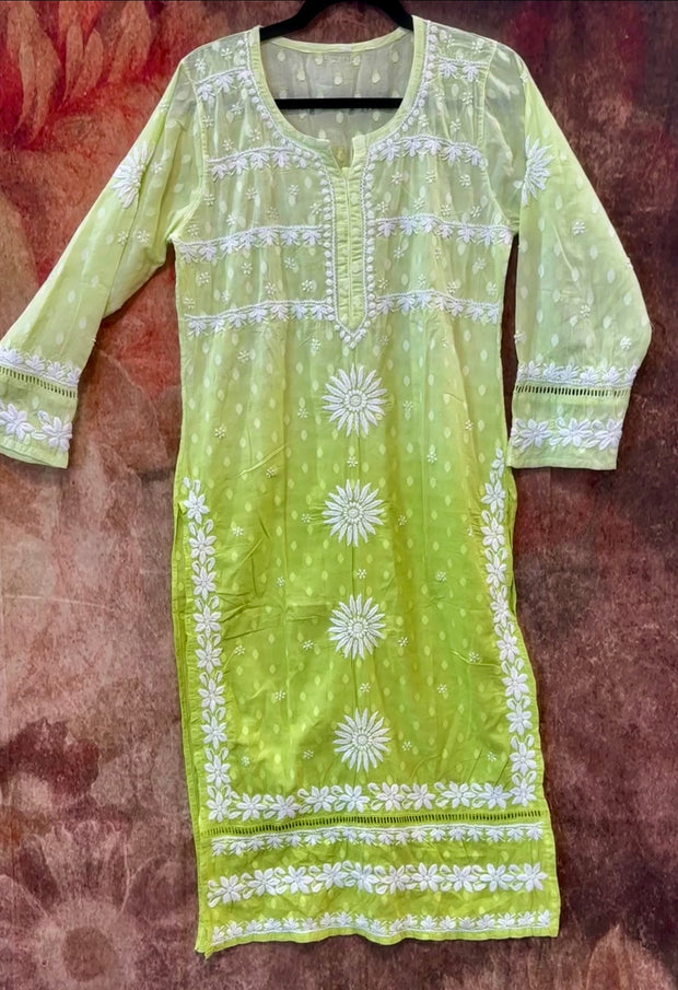 Light green ombre chikankari cotton kurti