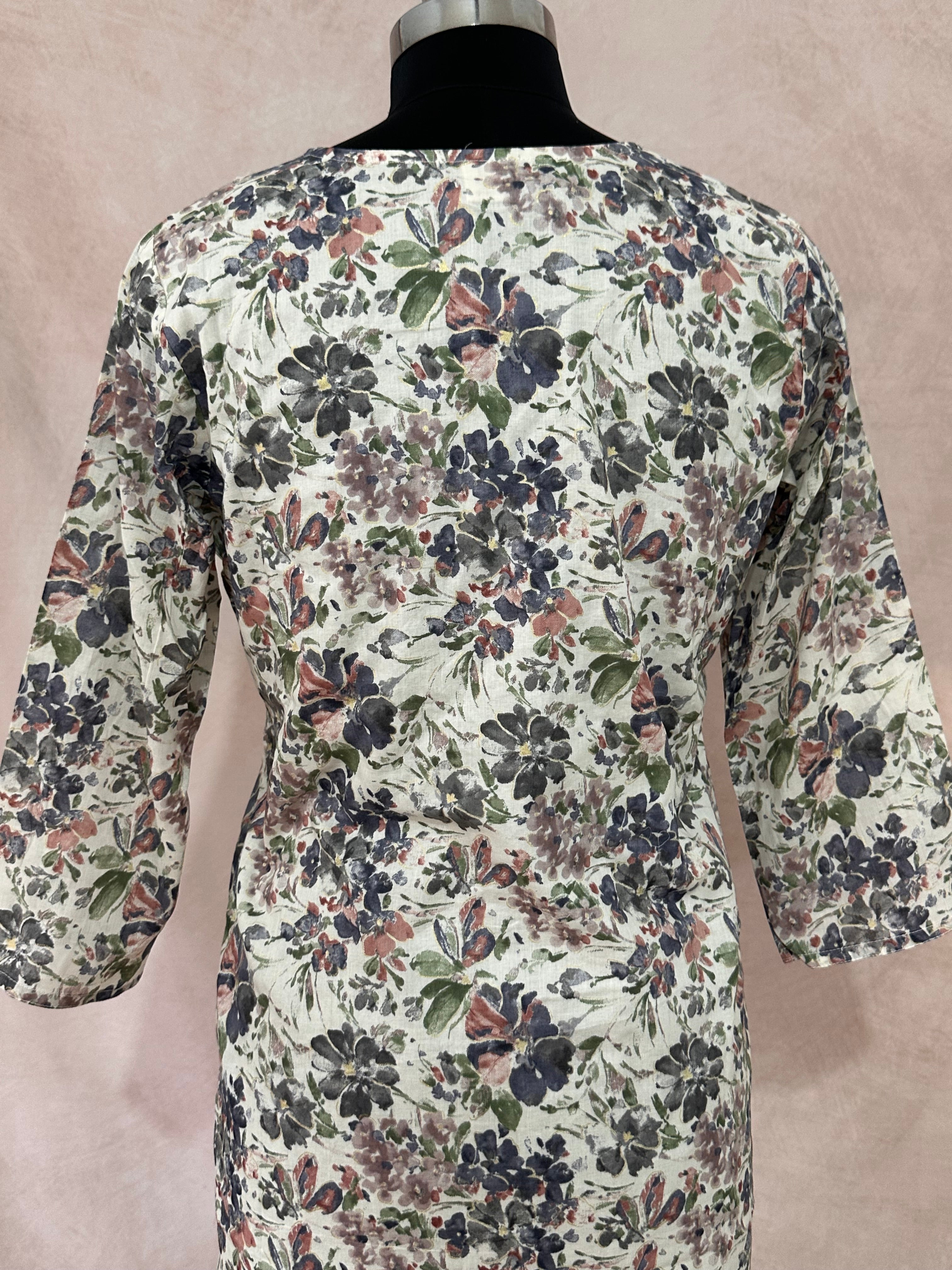 Cotton printed kurti with chikankari work