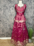 Pink tissue peplum top and banarsi skirt