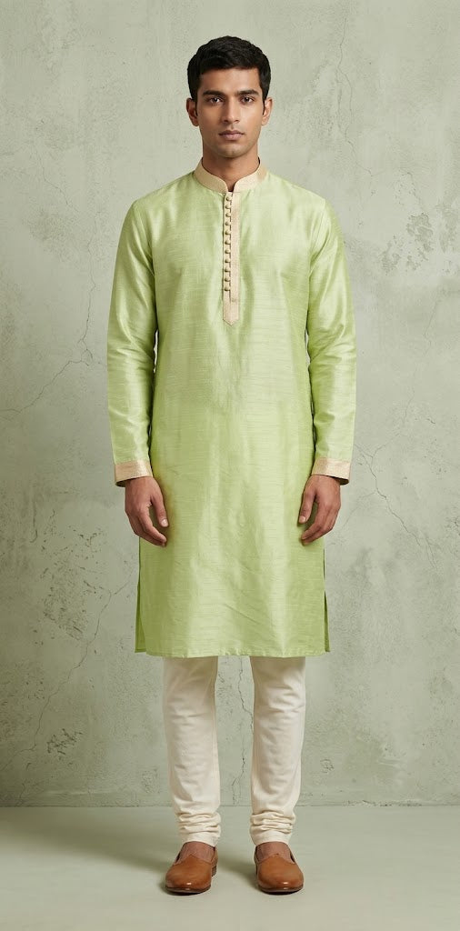 Light green silk cotton kurta