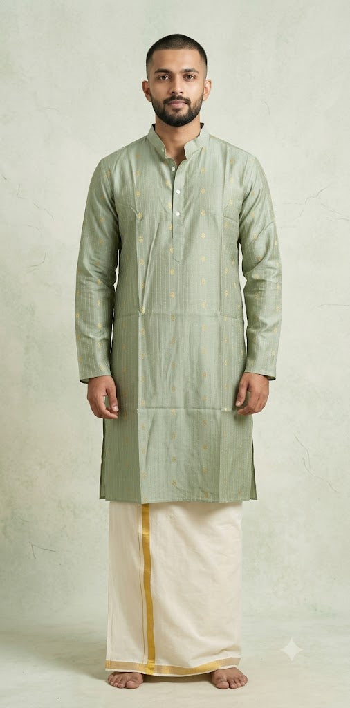 Sage green cotton silk long kurta