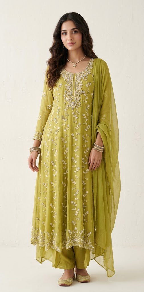 Light green designer anarkali set