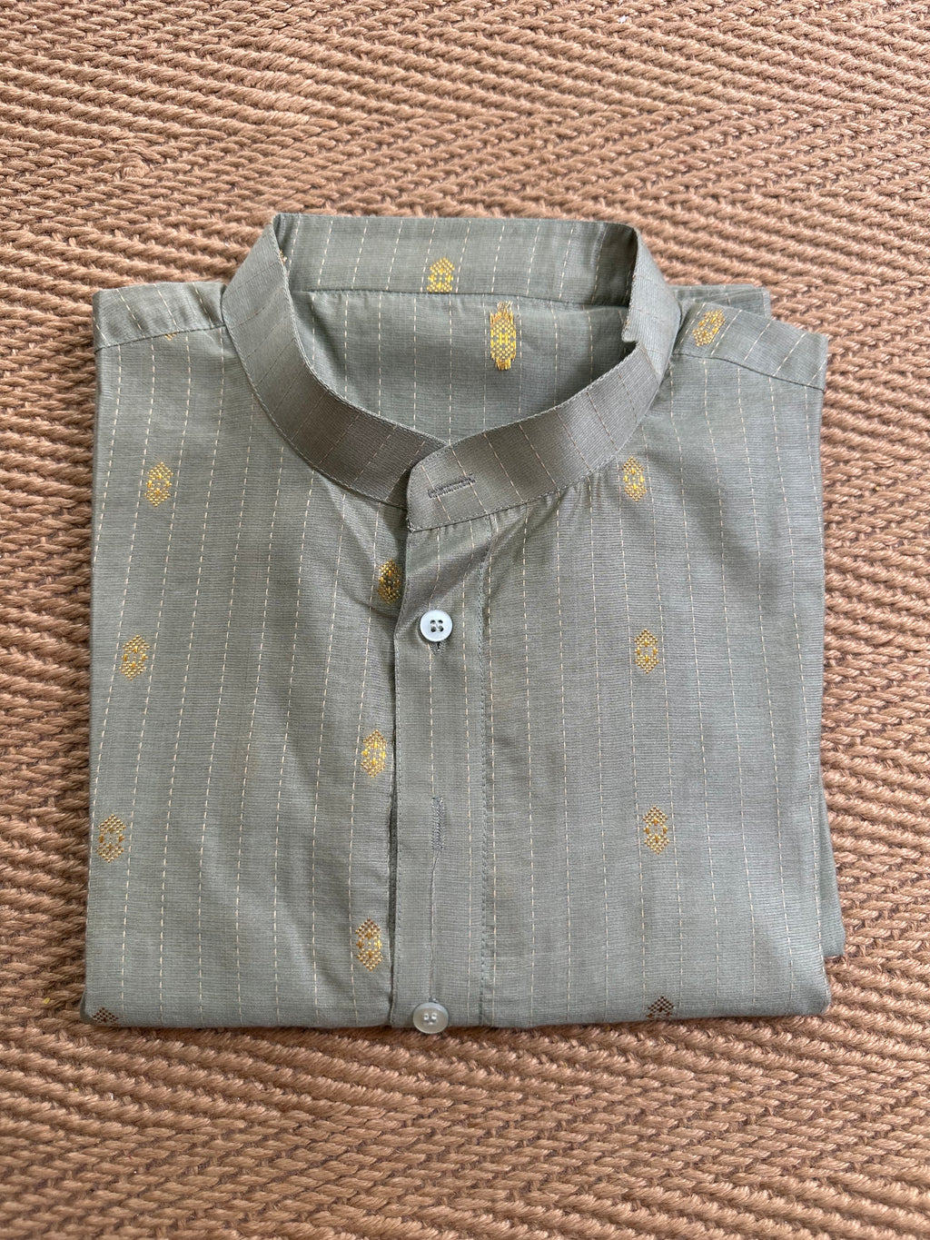 Sage green cotton silk long kurta