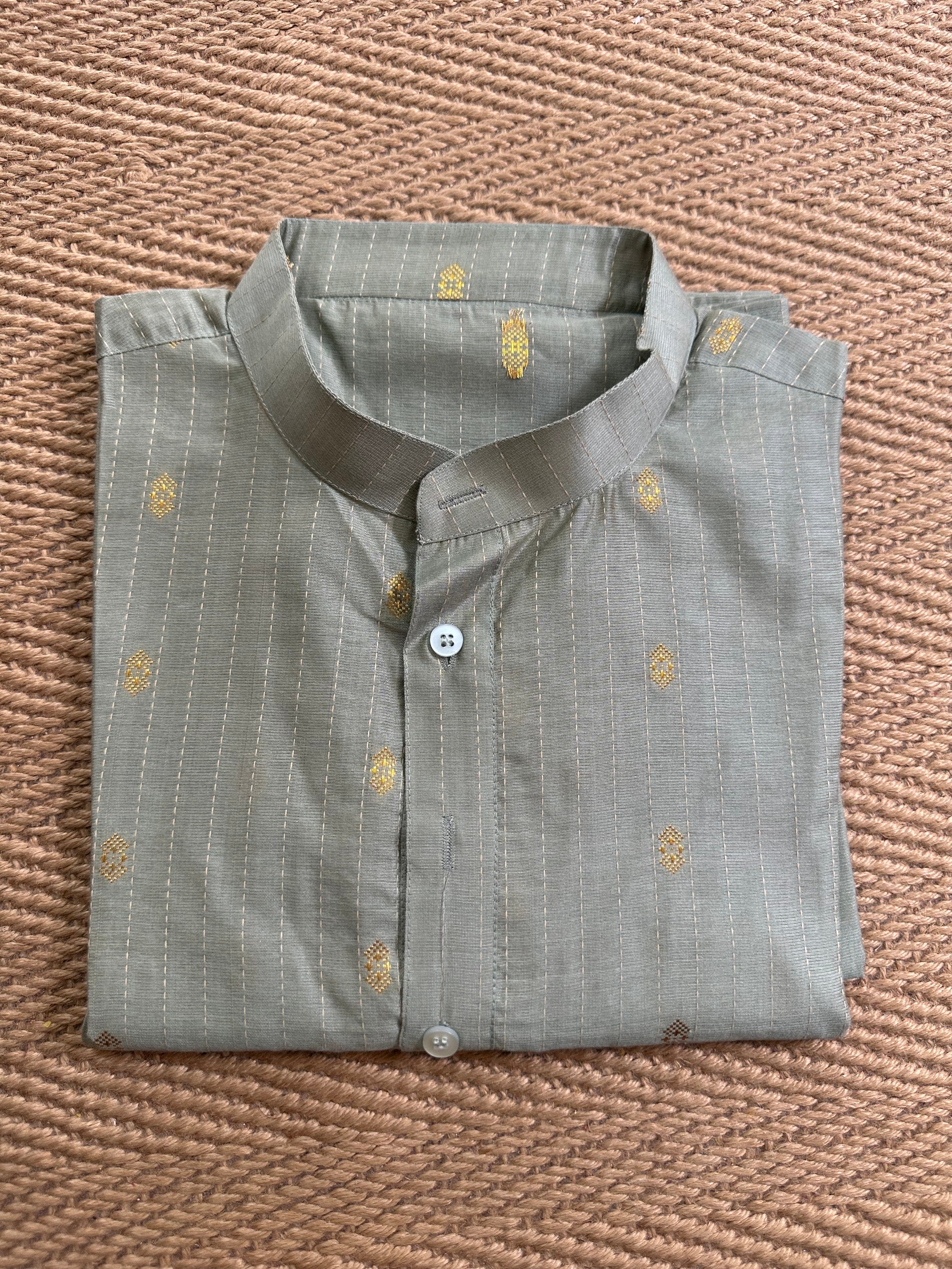 Sage green cotton silk long kurta