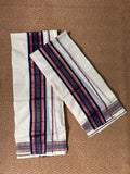 Navy blue and pink border set mundu