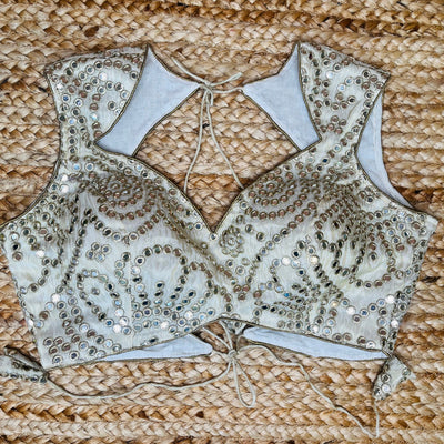 Designer gold tissue blouse with mirror work