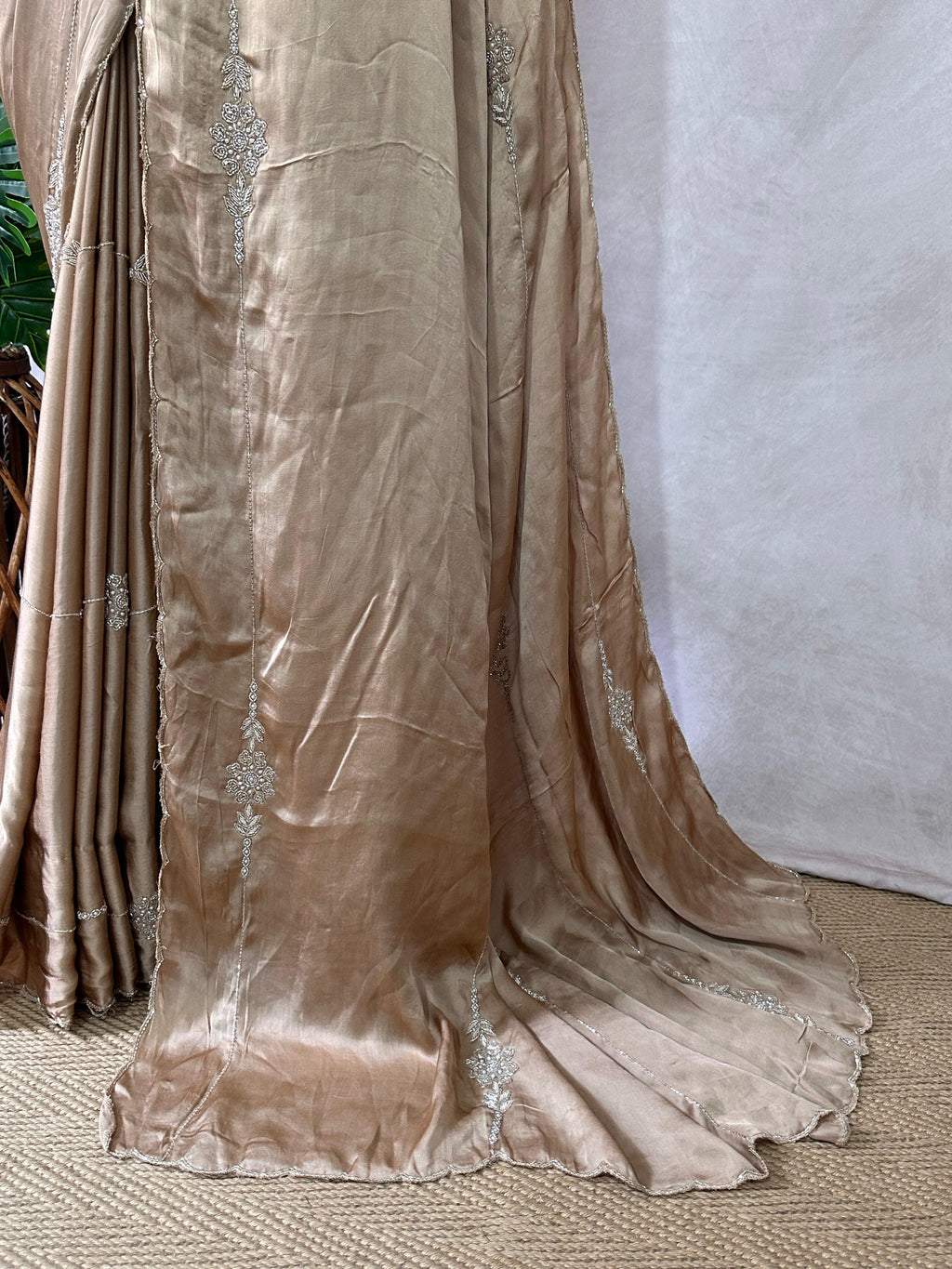 Modal silk saree with hand embroidery and stitched blouse