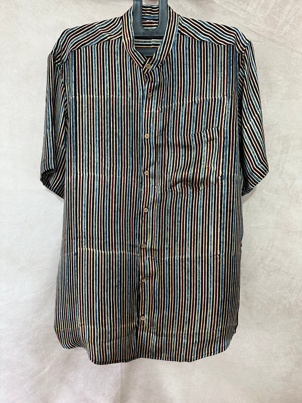 Ajrakh handblock printed Mandarin colar shirts in pure modal silk