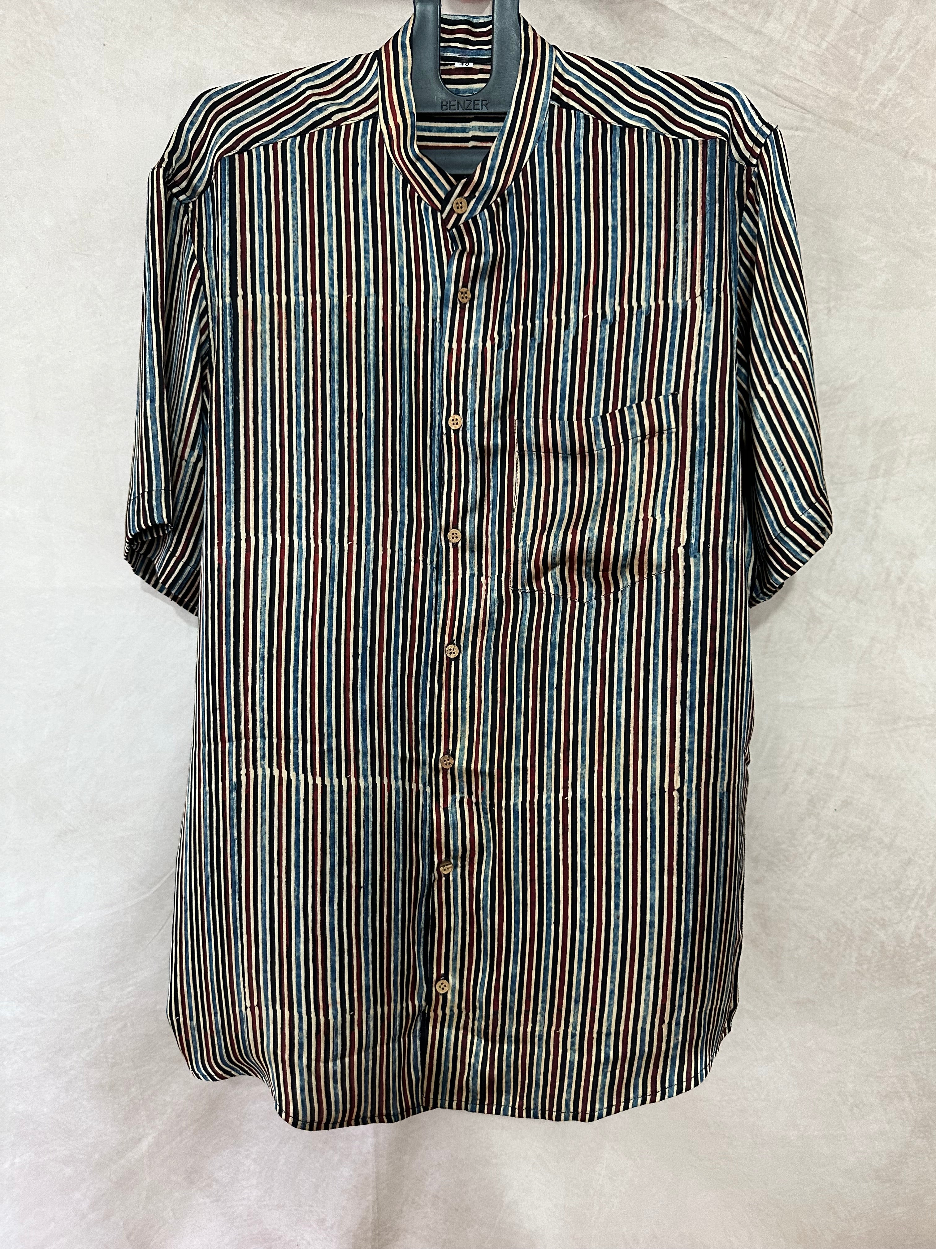 Ajrakh handblock printed Mandarin colar shirts in pure modal silk