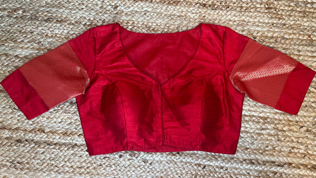 Red raw silk blouse