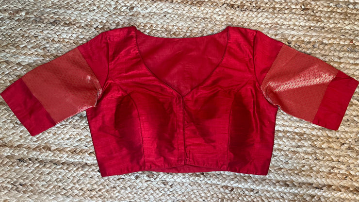 Red raw silk blouse