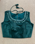 Green modal silk blouse with mirror work