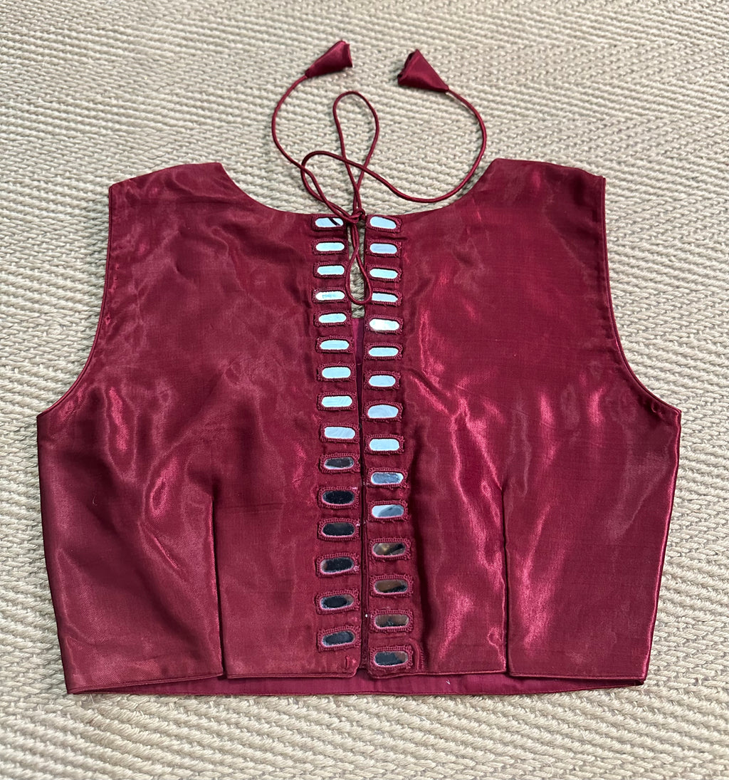 Maroon modal silk blouse with mirror work