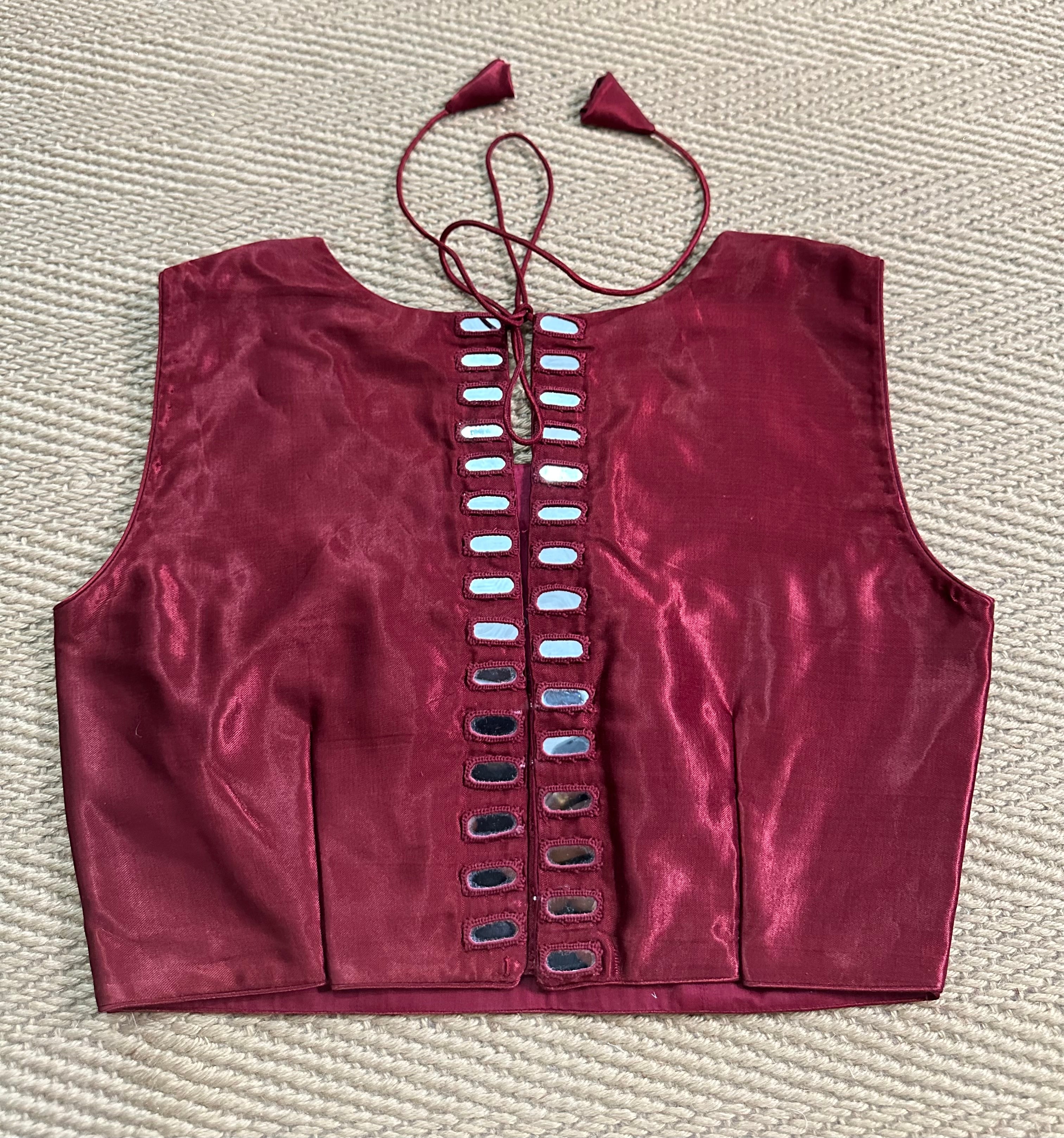 Maroon modal silk blouse with mirror work